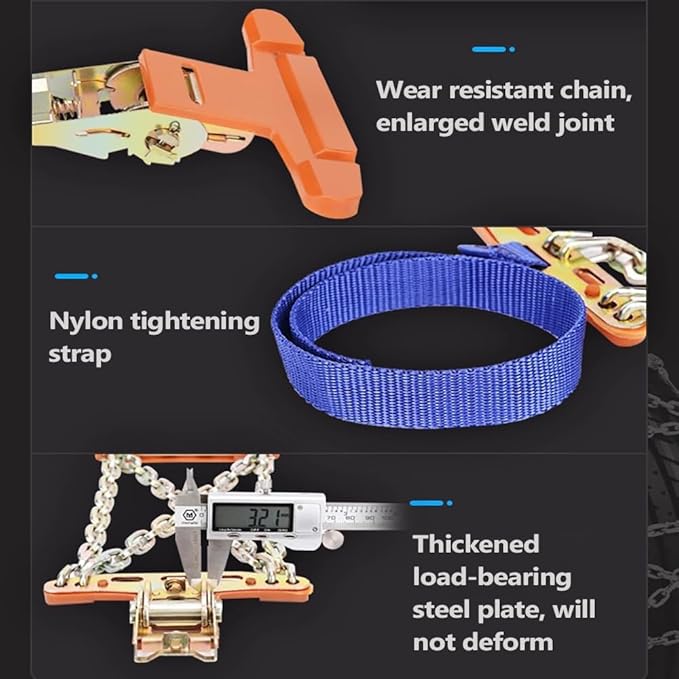 Snow Chains, Snow Tire Chains for Car SUV Pickup Trucks, Adjustable Universal Emergency Thickening Anti-skid Traction Chains,