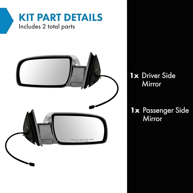 TRQ 2 Piece Driver and Passenger Side Mirror Assembly Set Electric Adjustment Non-Heated No Memory Chrome Compatible with 198