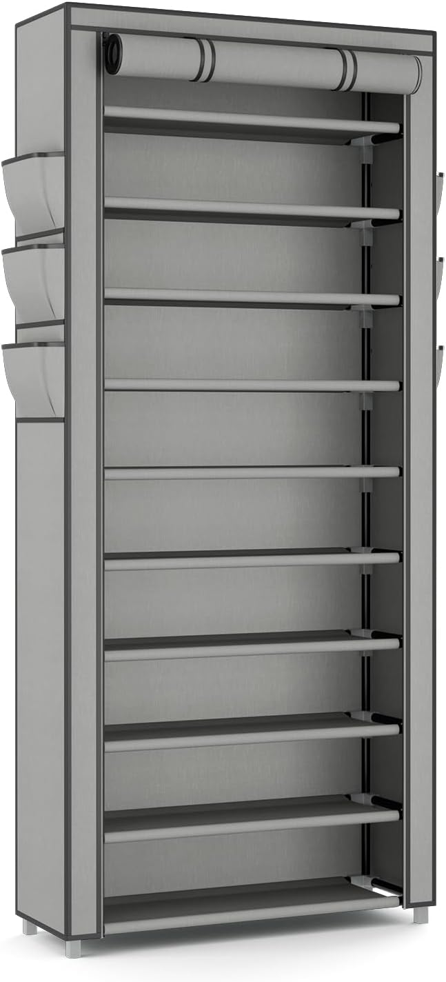 VTRIN Vertical Narrow Shoe Rack Organizer Tall Shoe Rack for Closet Entryway 10 Tier Non-Woven Cover Shoe Shelf Holds 36-41 P