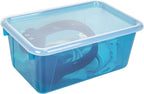 Storex Small Cubby Bins – Plastic Storage Containers for Classroom with Non-Snap Lid, 12.2 x 7.8 x 5.1 inches, Tint Teal, 5-P