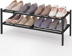 Smiry Long Bamboo Shoe Rack 2-Tier, Stackable Wooden Shoe Organizer for Entryway & Closet, Free Standing Wood Shoe Storage Sh