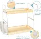 Bathroom Counter Organizer, 2-Tier Standing Storage Shelf with Basket, Wood Tray for Skincare Vanity Organizer(White)