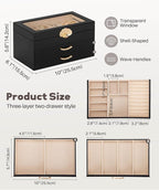 Enthralite Jewelry Box with 2 Drawers: Display Organizer for Earrings Necklaces - Gifts for Girls Women (Black)