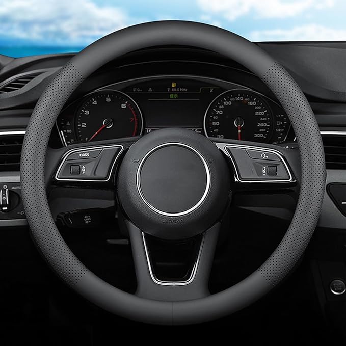 XHRING Car Steering Wheel Cover for Volvo XC90 XC60 S60 XC40 S90 S80 S70 XC70 V90 V70 V60 V50 V40 S50 S40 L200 C70 C30 T5 Momentum B5 R-Design T8 Recharge Accessories, Leather Black 14 ½''-15''