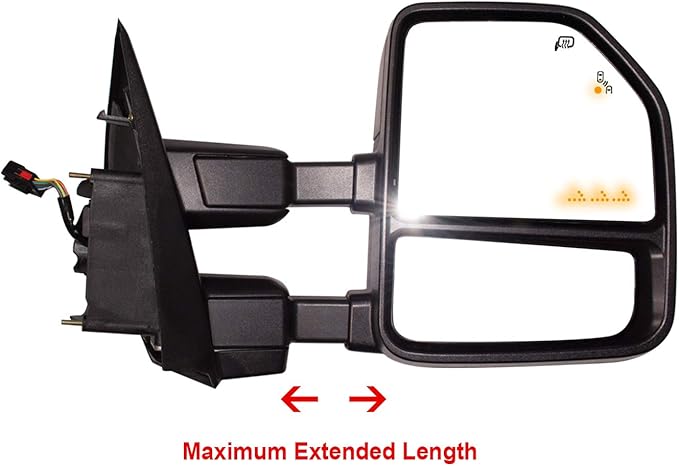 AERDM New towing mirror Black Housing with Temperature sensor fit Ford Super Duty F-250 F-350 F-450 F-550 2017 2018 2019 w/Blind Spot with arrow Lamp,Turn Signal, Puddle, Clearance and Auxiliary Lamp