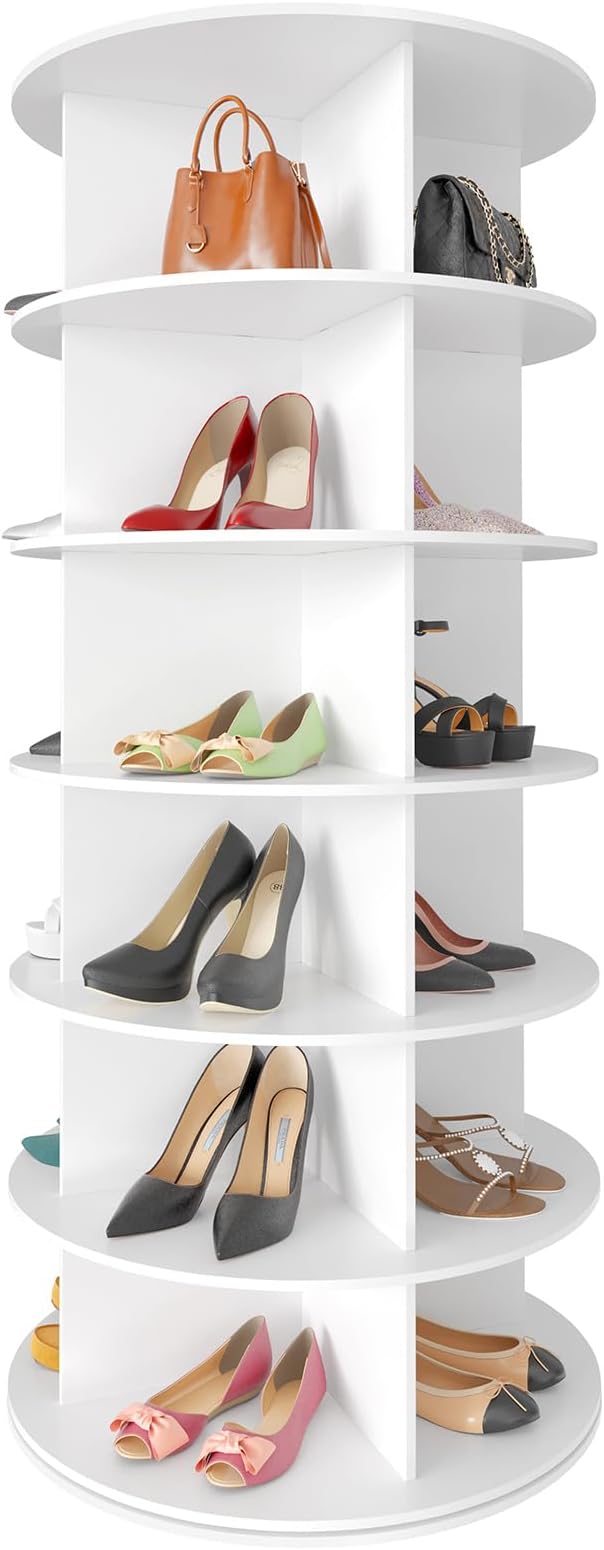 SpaceAid 6 Tier Rotating Shoe Rack Tower, Spinning Shoe Display Lazy Susan, Revolving 360 Shoe Rack Storage Round Carousel, V