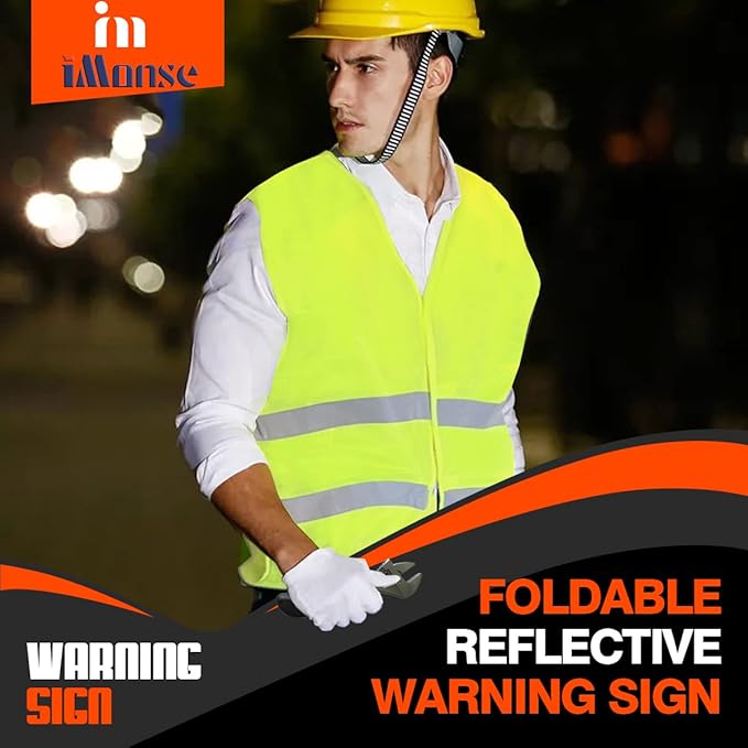 Warning Safety Triangle Kit, Emergency Roadside Warning Reflective Triangle 2 Packs with 1 LED Road Flare Light, Foldable wit