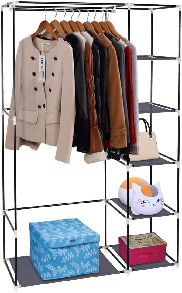 67" Freestanding Closet Organizer,Non-Woven Fabric Closet Wardrobe,Portable Covered Garment Rack,Steel Tube Wardrobe Clothes 