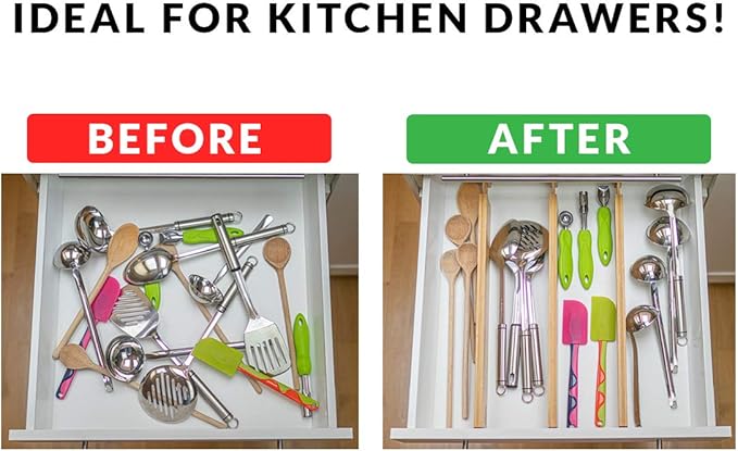 Adjustable Bamboo Drawer Dividers – SMALL SIZE, Expandable 12–16 inch – Spring Loaded Drawer Organizer for Kitchen, Dresser, 