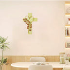 Wooden Wall Cross with Iron Heart Leaf Decorated with Hook and Base Hanging Wall Or Table Cross with Matthew 28:20 For Church