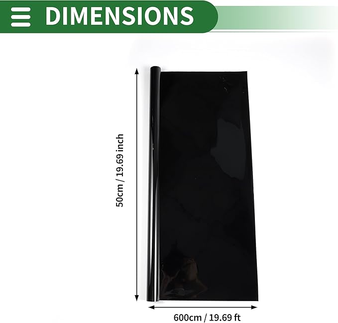 Motoforti Universal Car Window Tint Film Privacy Film 19.69 ft x 19.69 Inch Carbon 2 PLY PET Black 1 Pc VLT 2% IRR 84% UVR 99%
