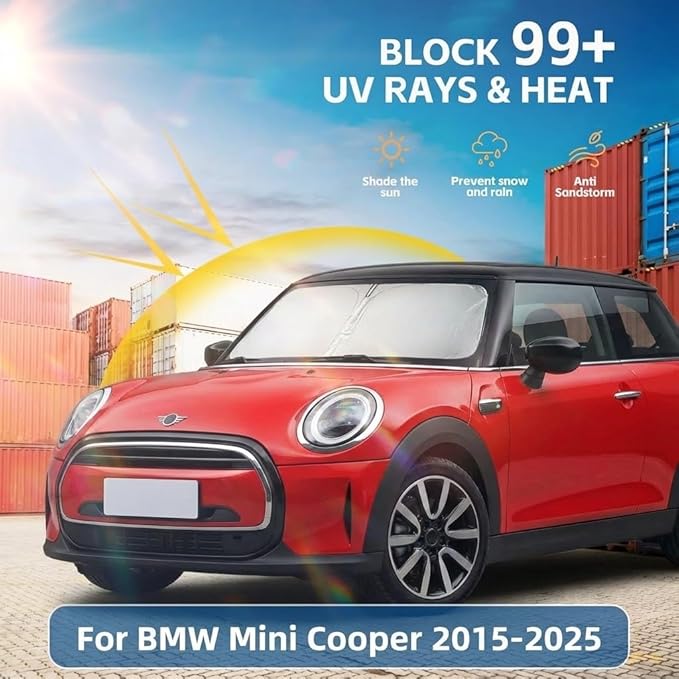Windshield Sun Shade for BMW Mini Cooper 2015-2024 2025 Sunshade Front Window Shade Custom Fit Mini Cooper Accessories Sun Visor Foldable Shade Blocks UV Rays Accessories