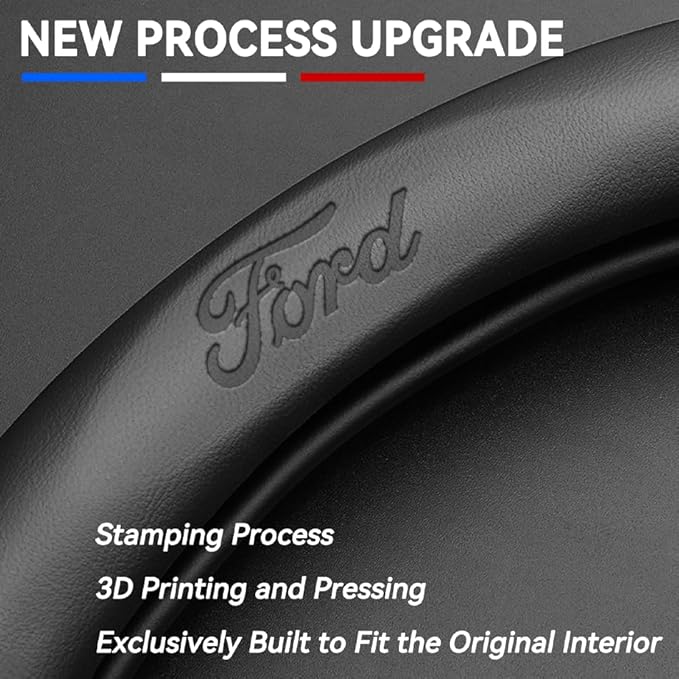 Customized Steering Wheel Cover Compatible with Ford, Premium Nappa Leather&Bright Carbon Fiber Texture Steering Wheel Cover, with Coasters and 3-in-1 USB Fast Charging Cable (Black)