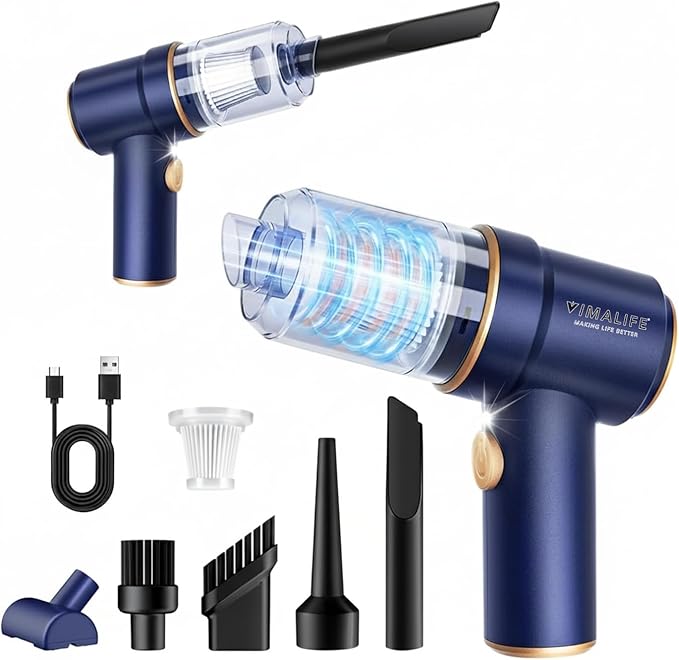 VIMALIFE 10000Pa Cordless Car Vacuum Cleaner & Air Duster, Powerful Handheld Auto Vacuum, 42000RPM Motor, LED Light, Type-C