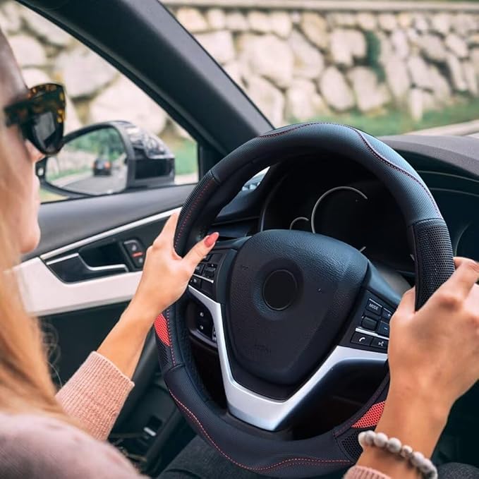 Alusbell Microfiber Leather Steering Wheel Cover Breathable Auto Car Steering Wheel Cover for Women and Men Universal 15 Inch