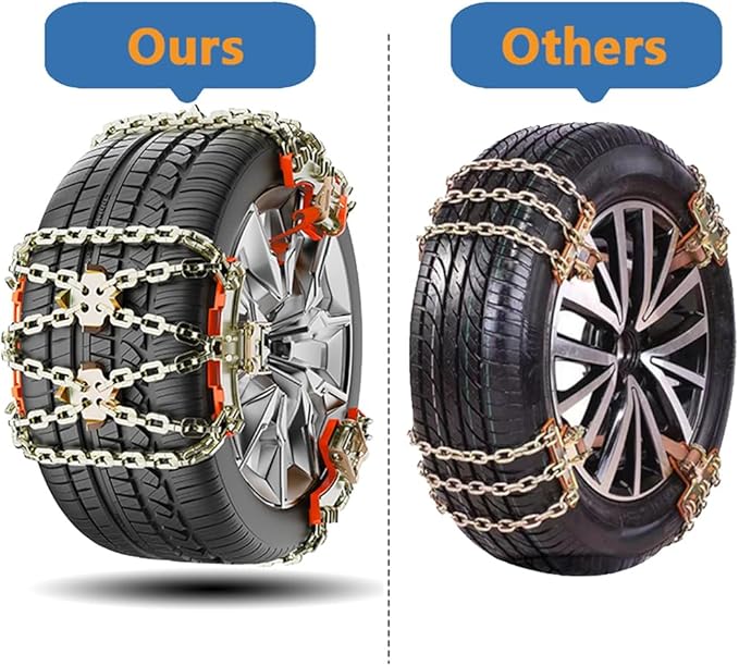 Tire Chains, Snow Chains for Car/SUV/Pickup, for Tire Width（225-285mm), Adjustable Universal Emergency Thickening Chains, 6PC