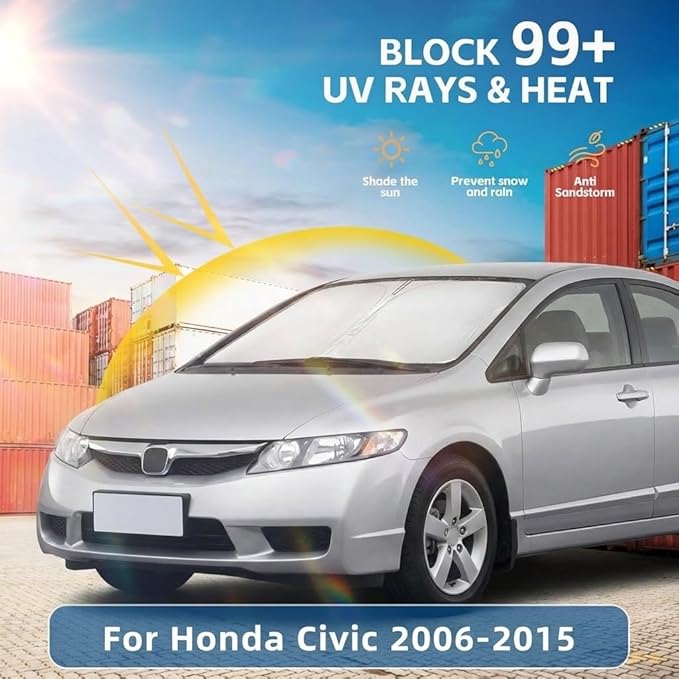 Windshield Sun Shade for Honda Civic 2006-2015 Sunshade Front Window Shade Custom Fit Civic Accessories Sun Visor Foldable Shade Blocks UV Rays Accessories