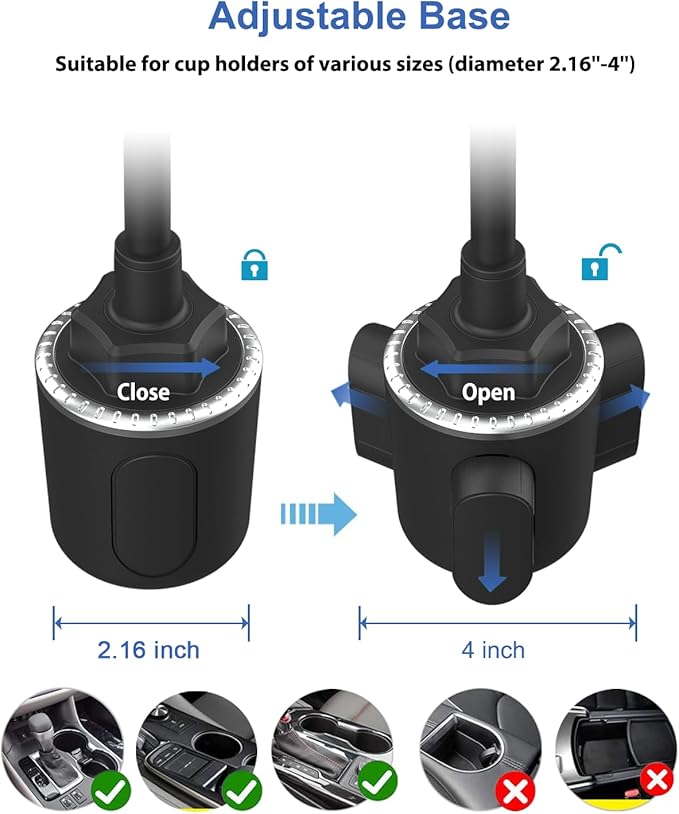 Gooseneck Car Cup Holder Tablet Mount, Truck Tablet Holder Cupholder Mount [Flexible Stable Long Arm] for 4-12.9" Tablets & Phones, iPad Pro/Air/Mini, Galaxy Tab, Fire HD, iPhone Series