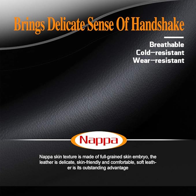Carodi Latest Nappa Leather car Steering Wheel Cover, Stylish Non-Slip Leather car Interior 15 inches Universal (D-Shape,Blac