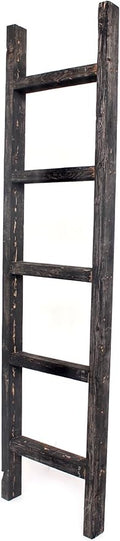 BARNWOODUSA Rustic Decorative Ladder - 100% Upcycled Wood (60" x 12" x 1.5", Smoky Black)