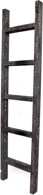 BARNWOODUSA Rustic Decorative Ladder - 100% Upcycled Wood (60" x 12" x 1.5", Smoky Black)