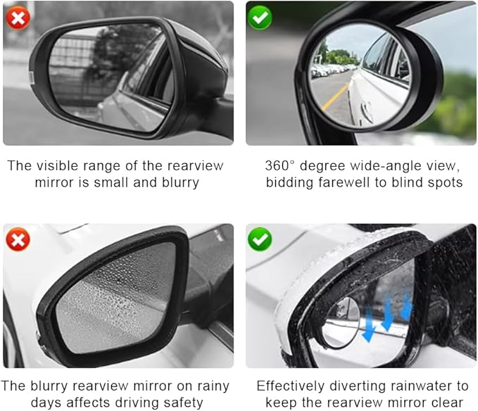 Blind Spot Mirror 2 Pcs Car Side HD Frameless Convex Mirror, 3x Larger Blindspot View, Wide Angle Rearview with Rain Guard for Family Car SUVs