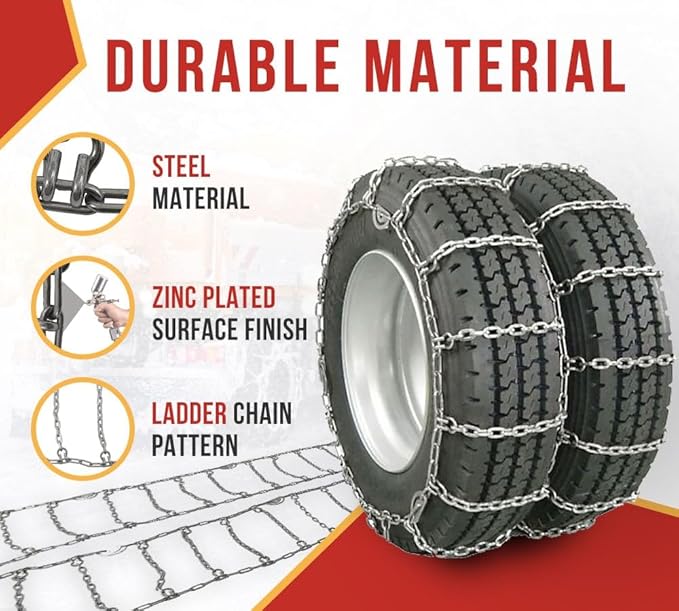 Mytee Products CAM Square Link Dual Snow Tire Chain Compatible w/ 24.5" Rim Diameter & 11" Wide Car Pickup Low-duty Trucks SU