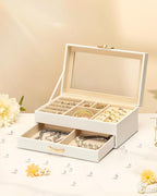 Enthralite Jewelry Box with 1 Drawers: Display Organizer for Earrings Necklaces - Christmas Gifts for Girls Women (White)