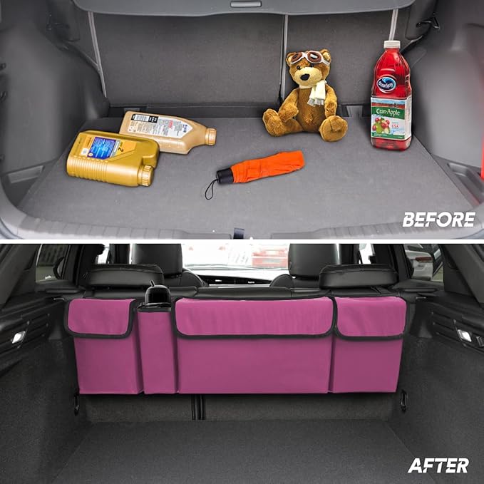 BELOMI Car Trunk Organizer, Auto Waterproof Sturdy Backseat Hanging Large Storage Collapsible Cargo Bag with Anti-Slip