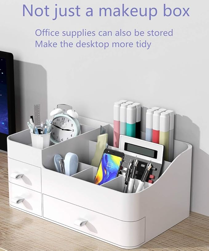 MIUOPUR White Makeup Organizer for Vanity, with 3 Drawers, Large Capacity, Ideal for Make up, Cosmetic, Skin care, Suitable f