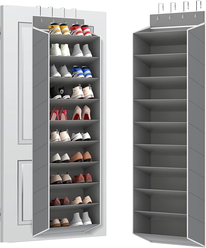 REGELETO 10 Tiers Large Size Over Door Shoe Organizer Storage, Hanging Shoe Rack for Door with Deep Pockets, Fit 20-30 Pairs 