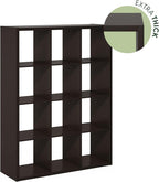 Furinno Cubicle Book Shelf, 12-Cube Bookshelf, Extra Thick Frame Reversible Bookcase with Open Back, 14.6" x 44" x 58", for L