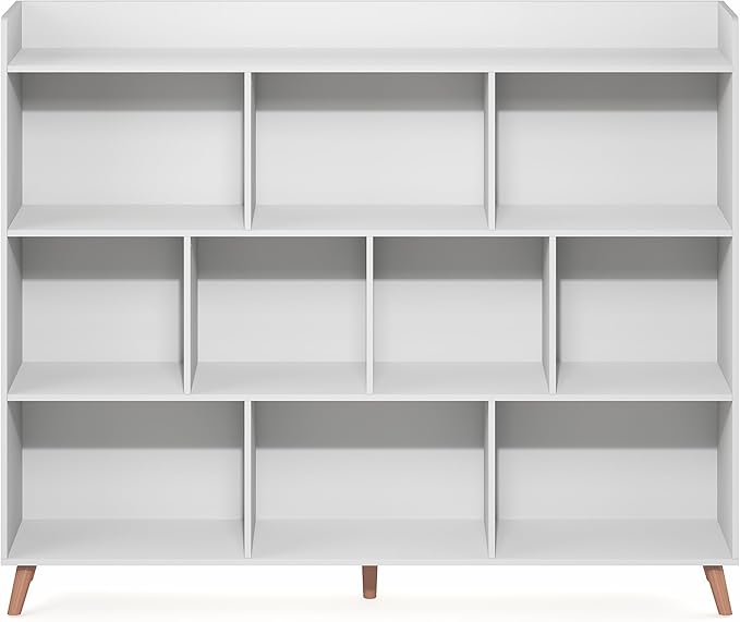 Furinno Claude Book Shelf, 10-Cube Mid Century Style Bookshelf, Bookcase, Storage Organizer with Wood Legs, 9.4" x 55.1" x 45
