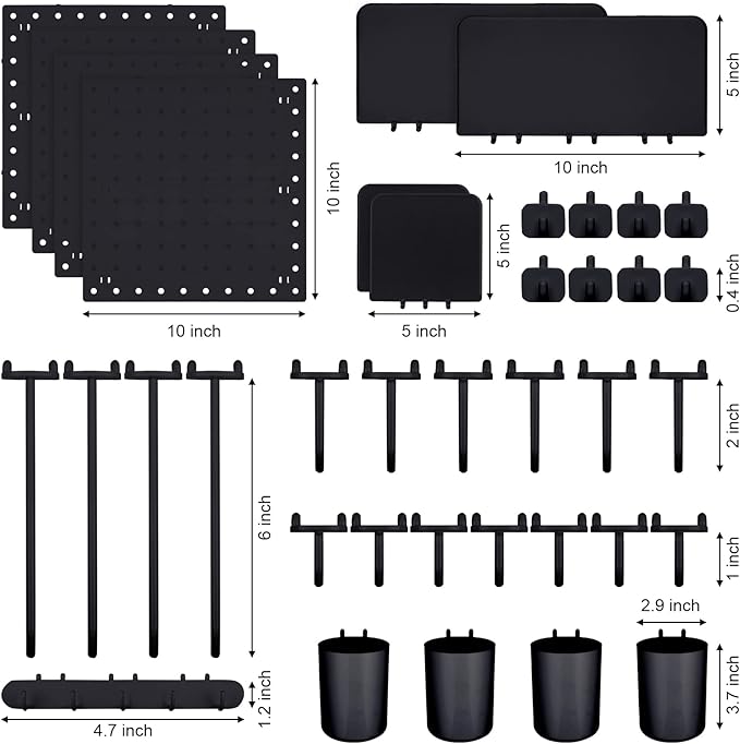 Jetec Pegboard Wall Organizer Kits with 4 Pack Peg Board Organizer Accessories Storage Shelve Hooks Pegboard Combination Kits
