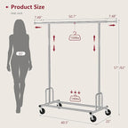 Tajsoon Heavy Duty Clothes Rack Foldable Garment Rack with Wheels and Extendable Rod, Freestanding Clothing Rack for Hanging 