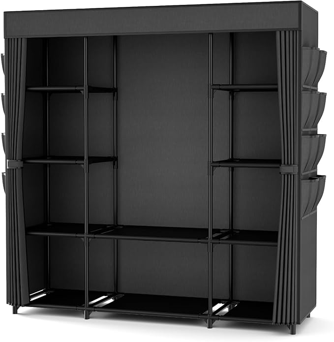 Portable Closet for Hanging Clothes 57.3 Inch Large Capacity Wardrobe Closet with Cover, 8 Pockets and 1 Hanging Rod, Easy As