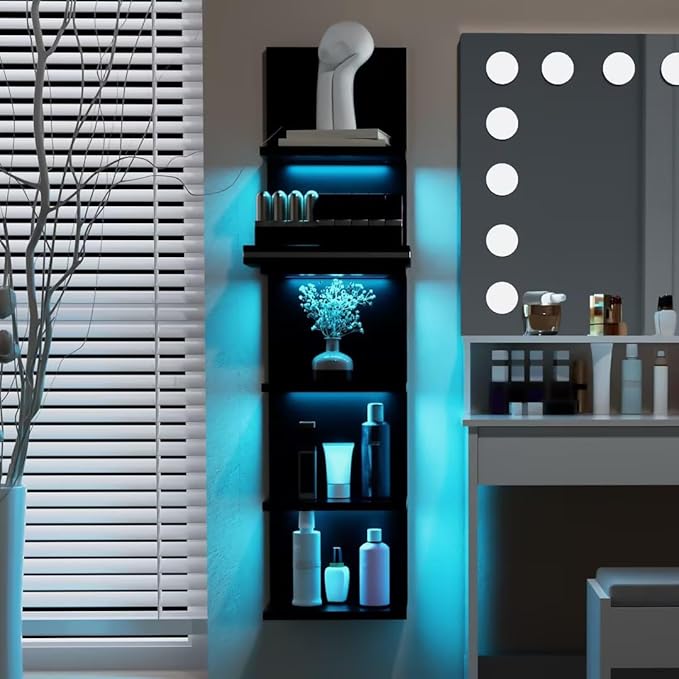 5-Tier Wall Shelf Unit with RGB Light, Floating Lack Shelf for Storage, Wall Mounted Vertical Display Shelf for Bedroom Livin