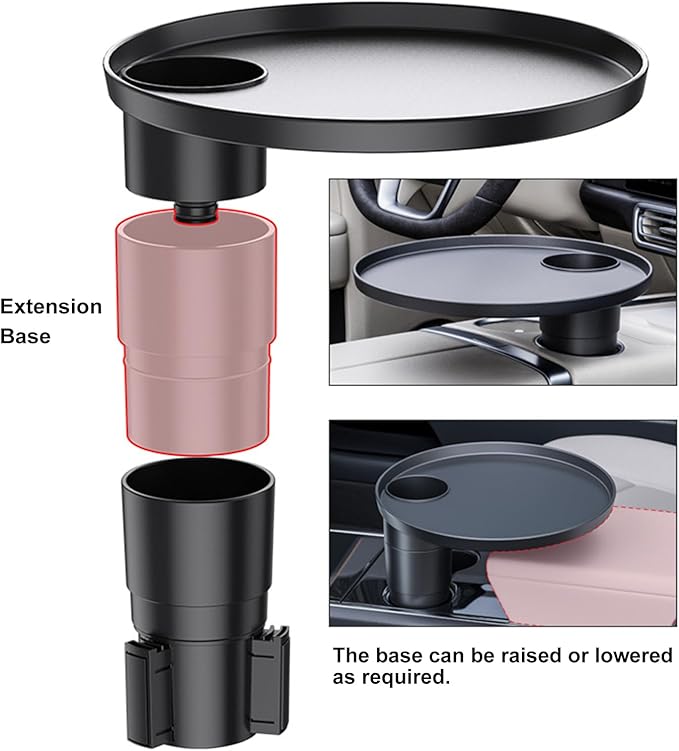 Car Tray 360° Rotating Cup Holder Table Organizer for Car Center Console Car Accessories Compatible with Most Vehicle