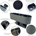 Cup Holder for Car Seat Gap Organizer, Multifunctional Cup Drink Holders with PU Leather Cover,Side Insert Center Console Gap Filler Storage Box for Mug Bottle CellPhones Keys Coffee Coasters grey2