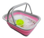 SAMMART 9.2L (2.37Gallon) Collapsible Tub with Handle - Portable Outdoor Picnic Basket/Crater - Foldable Shopping Bag - Space Saving Storage Container (1, Grey/Pink)