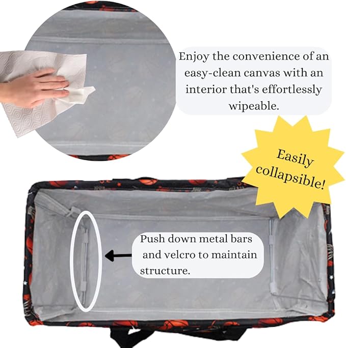 NGIL Extra Large Utility Tote Reusable Grocery Bag Oversized Collapsible for Groceries, Storage, Picnic, Beach (Basketball Pro-Black)