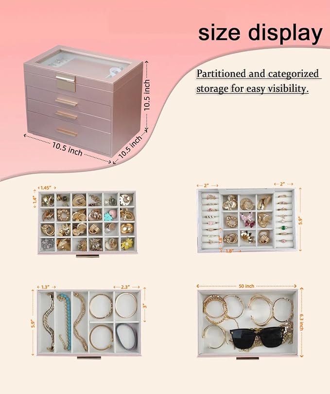 BOOVO Jewelry Boxes for Women, White and Black 6 Layer Large Jewelry Box for Necklace, Bracelet, Earrings, Rings Storage, Jew