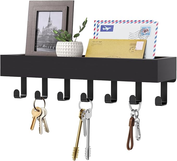Key Holder Wall Mount Adhesive Magnetic - Hanging Key Hooks with Mail Organizer Tray for Wallet House - Keys Hanger Rack with