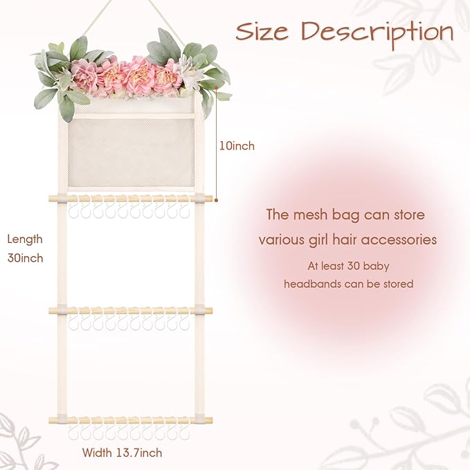 POVETIRE Headband Holder Hair Bows Organizer for Girls, 4-Layer Hair Accessories Display Storage Wall Hanging Decor for Baby 
