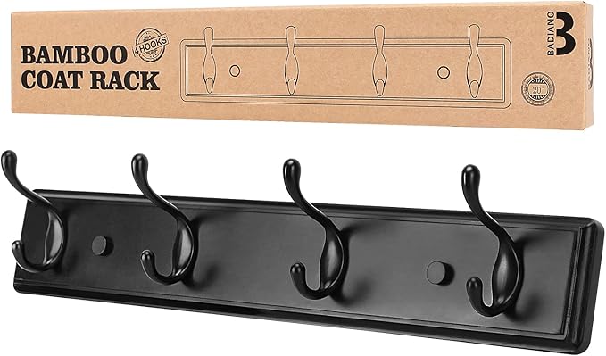 Badiano Wooden Coat Rack, Wall-Mounted Organizer for Closet, Entryway, Hallway, Foyer, Bedroom, Heavy Duty Double Hooks for H