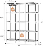 VTRIN Portable Closet Wardrobe for Hanging Clothes with 2 Hanging Rods and 8 Storage Organizer Shelves,Sturdy Large Wardrobe 