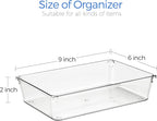 Ravinte 6 Pack Drawer Organizer - 6" X 9" Plastic Storage Bins, Acrylic Organizers with Non-Slip Pads Clear Desk Storage Tray