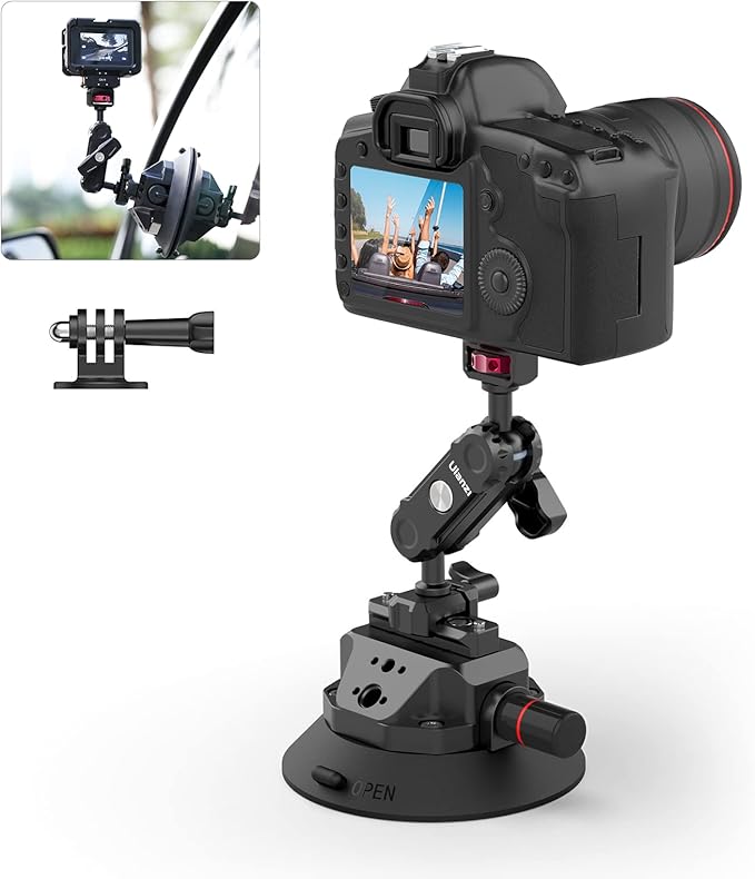 Ulanzi SC-02 Heavy-Duty Suction Cup Mount for Camera/Accessory (4.5"), Pump-actived Vacuum Camera Suction Cup Mount for Action Cameras w Quick Release NATO Magic Arm Car Boat Windshield Window Mount