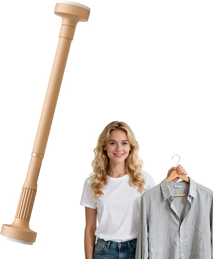 Adjustable Pressure-Mounted Closet Rod, Telescopic No-Drill Wardrobe Hanging Bar, Space-Saving Extendable Rail for Clothes (Y