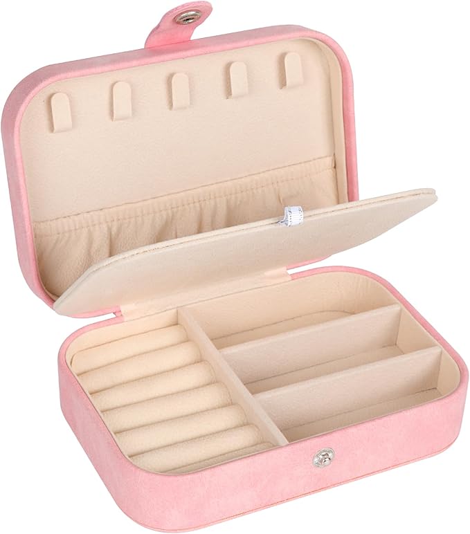 Hatori Travel Jewelry Box, PU Leather Small Jewelry Organizer for Women Girls, Portable Mini Travel Case Display Storage Hold